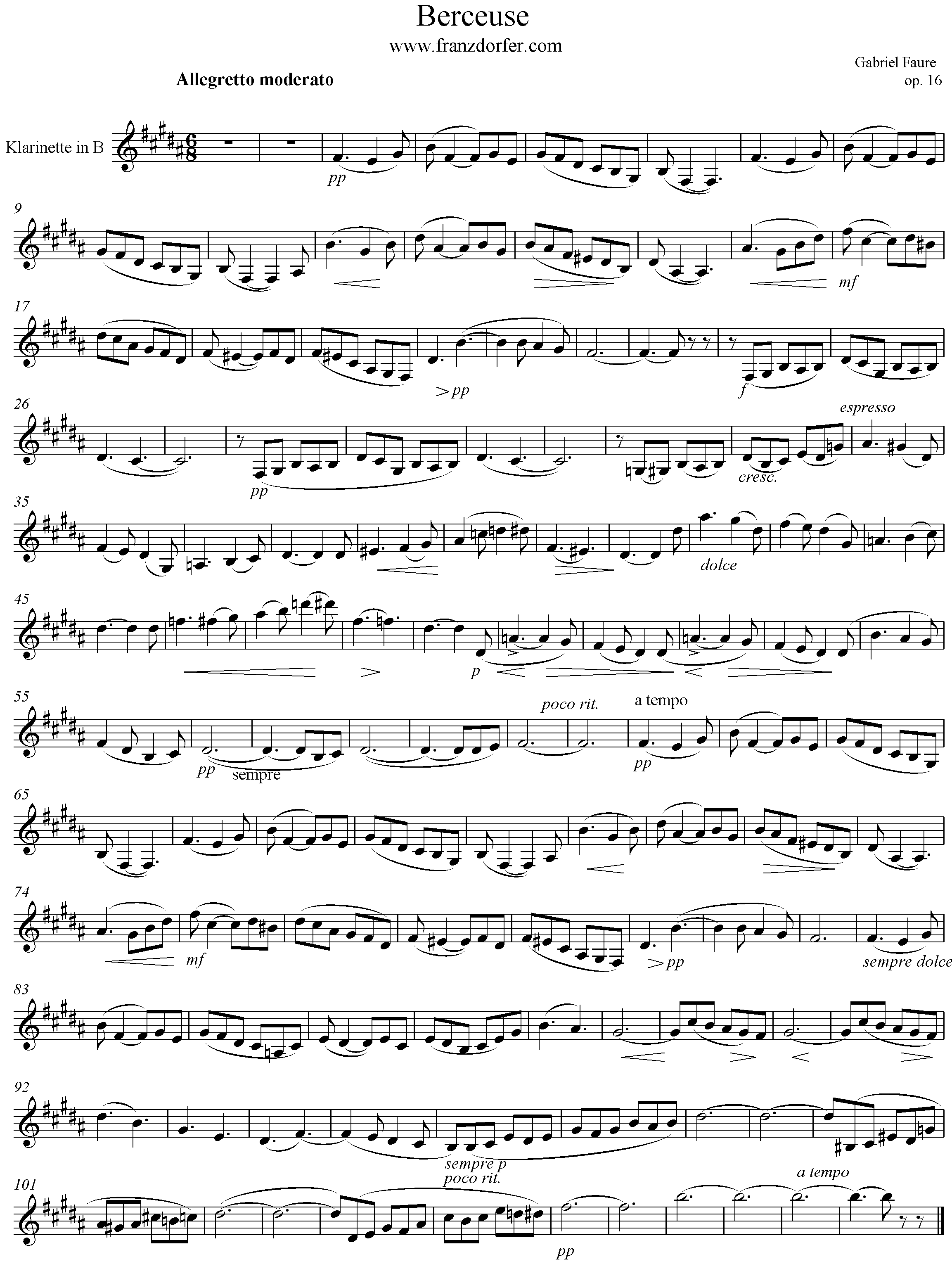 freesheet Berceuse Faure op. 16